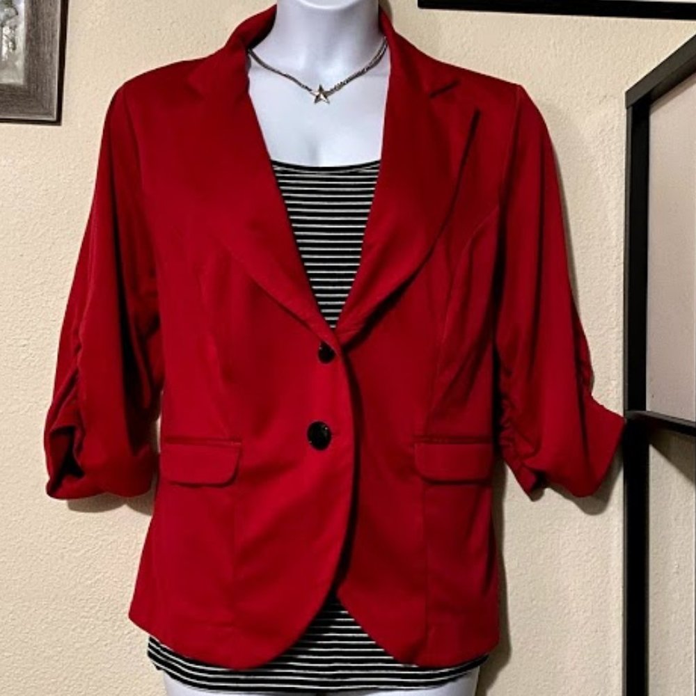 Torrid Red Peplum Back Ruched Sleeve Blazer